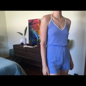 Romper backless halter top blue romper